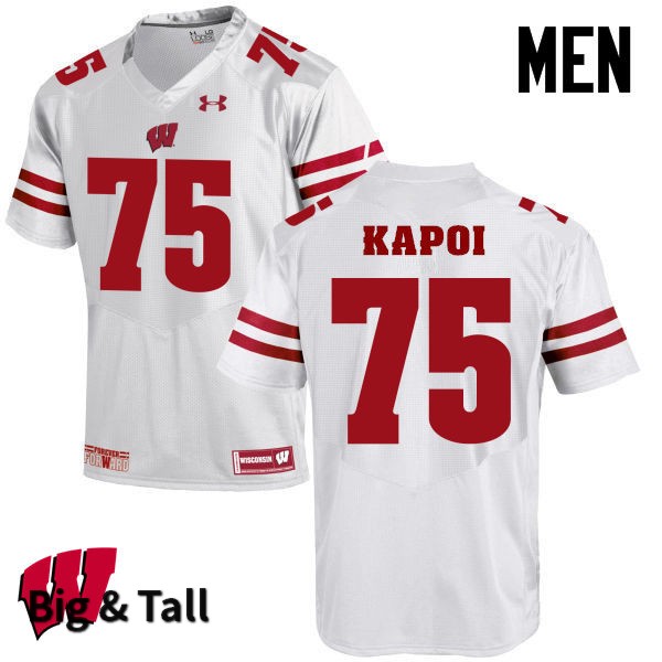 Wisconsin Badgers Men's #75 Micah Kapoi NCAA Under Armour Authentic White Big & Tall College Stitched Football Jersey WP40F88CV